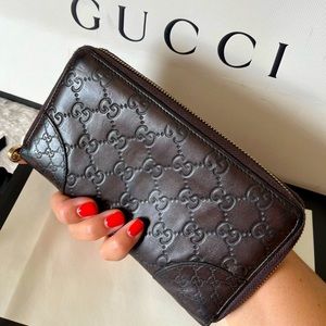 GUCCI GG Monogram Guccissima Leather Zipper Long Wallet Purse